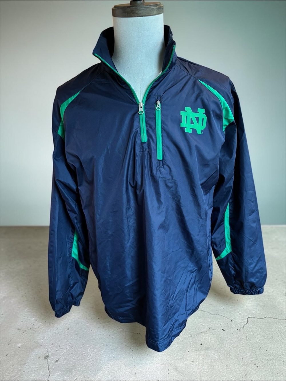 Genuine Stuff Notre Dame Fighting Irish Pullover 1/4 Zip Jacket Navy/Green Mens